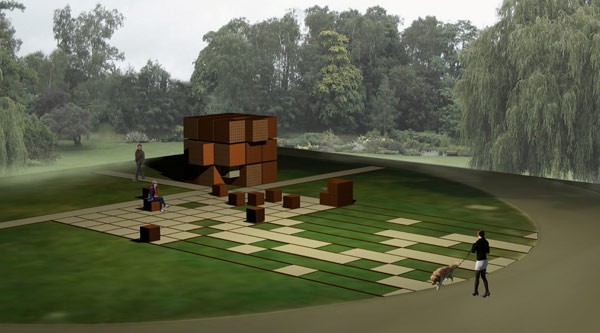 I nagroda wizualizacja zwycięskiej koncepcji, inspirowanej kostką Rubika
