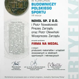 NOVOL wyróżniony tytułem Firma na medal w konkursie Budowniczy Polskiego Sportu