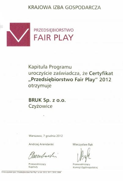 Przedsiębiorstwo Fair Play 2012 dla BRUK Sp. z o.o.