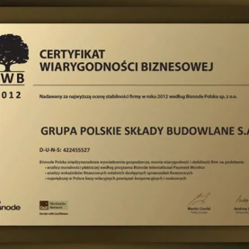 Certyfikat Wiarygodności Biznesowej dla Grupy PSB