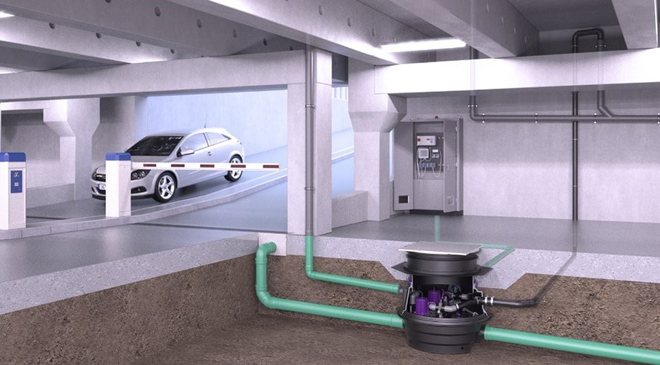 Przepompownia Ecolift XL w zabudowie w ziemi (podziemny parking). Fot. KESSEL