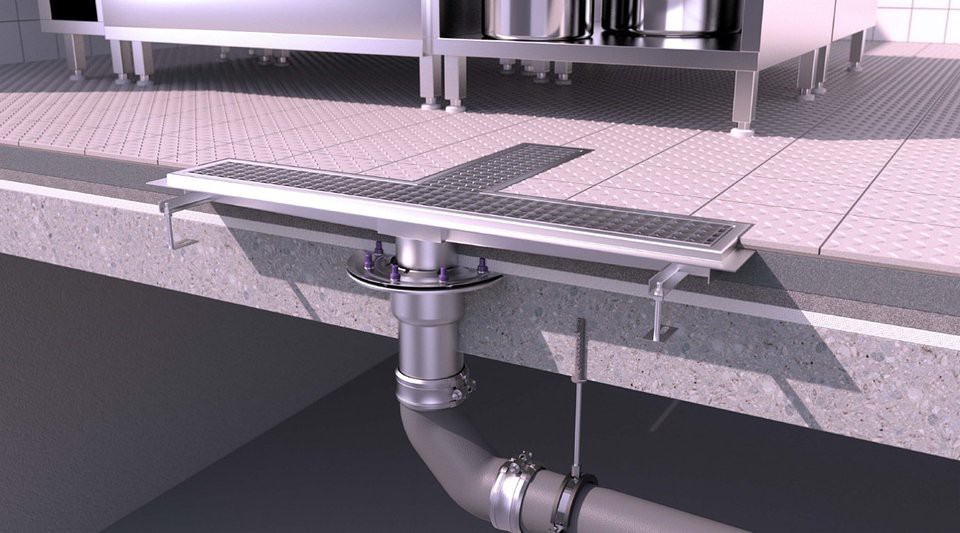 Bezpieczne odwadnianie w gastronomi – system modułowy odpływu ze stali nierdzewnej Ferrofix. Fot. KESSEL