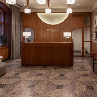 Terazzo żywiczne Mondéco Classic  w odnowionym Aparthotelu Carillon położonym w historycznym centrum Rygi